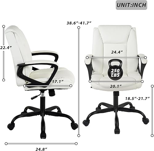Miniatura 10 de Silla de oficina, silla de escritorio ejecutiva con soporte lumbar, silla de computadora de cuero sintético con respaldo medio con inclinación