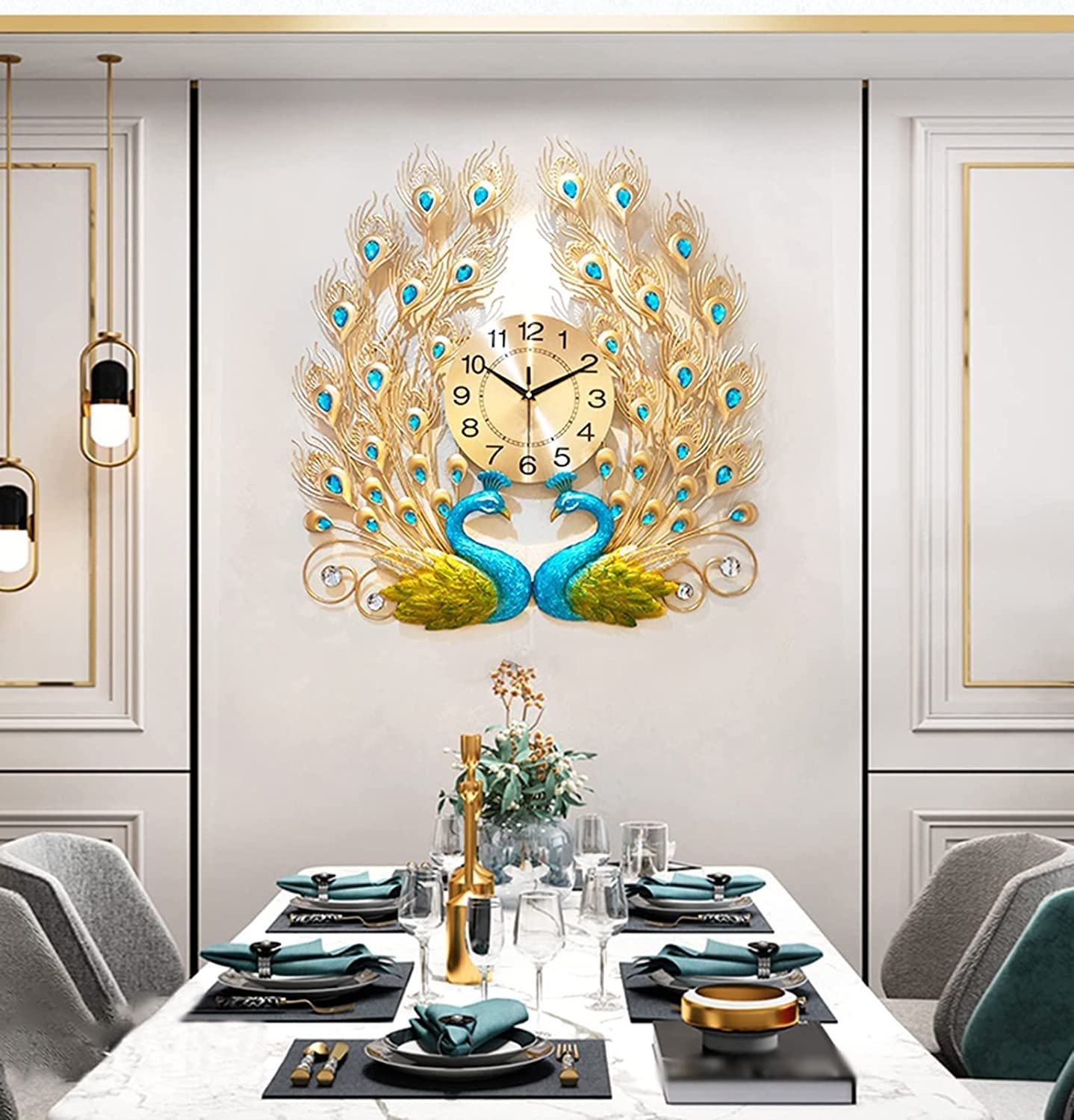 SaryEdge Wall Clock Modern Art Wall Clock Peacock Wall Clock, Modern Living Room Decoration Art Wall Clock Metal, Silent and Non-Ticking, for Kitchen, Living Room, Bedroo-B-,B-One,B-One Size