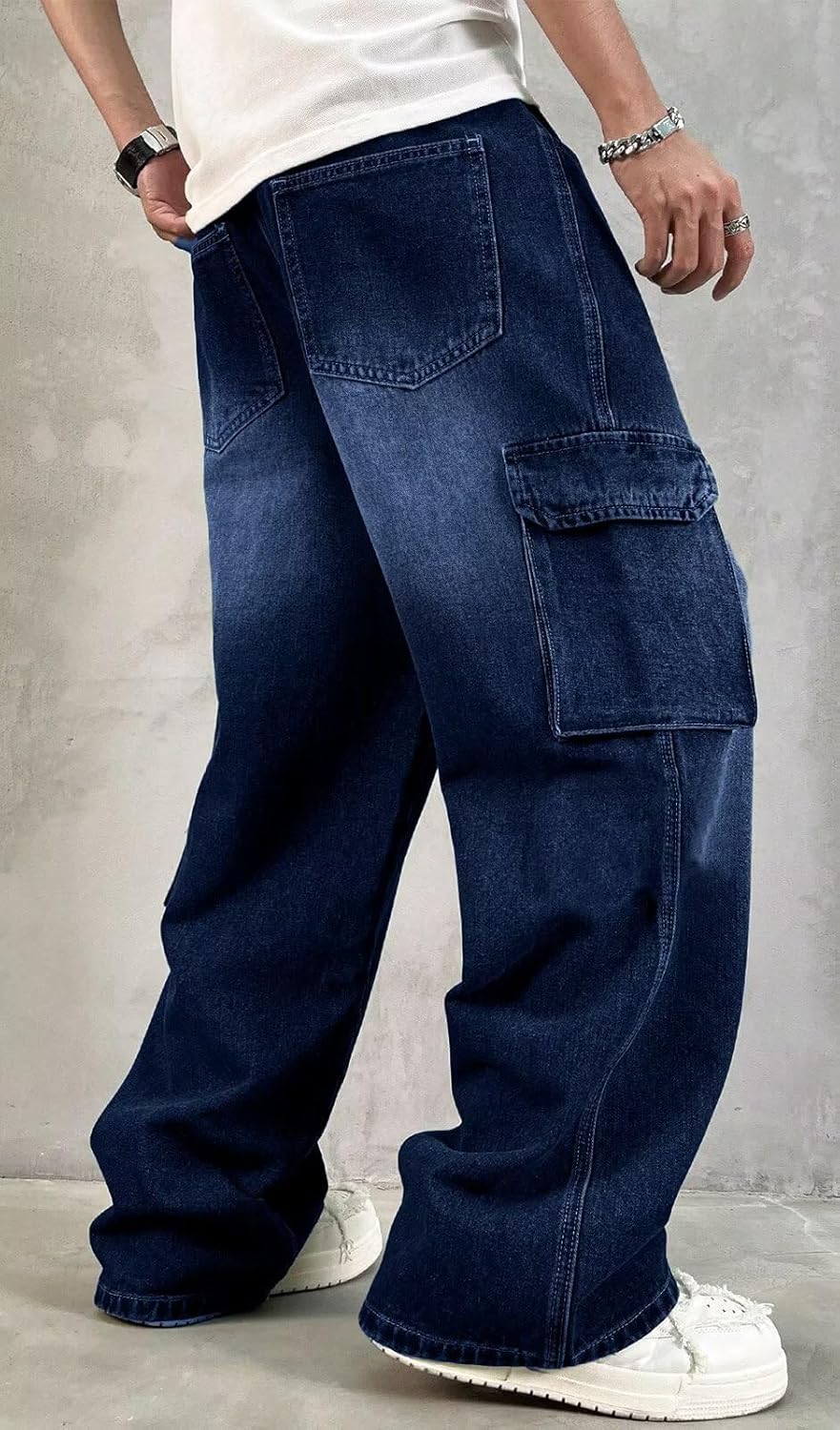HUNGSON Mens Baggy Cargo Jeans for Men Women Y2k Skater Vintage Plain Pants Casual Wide Leg Jeans Loose Fit Denim Jeans - Image 4