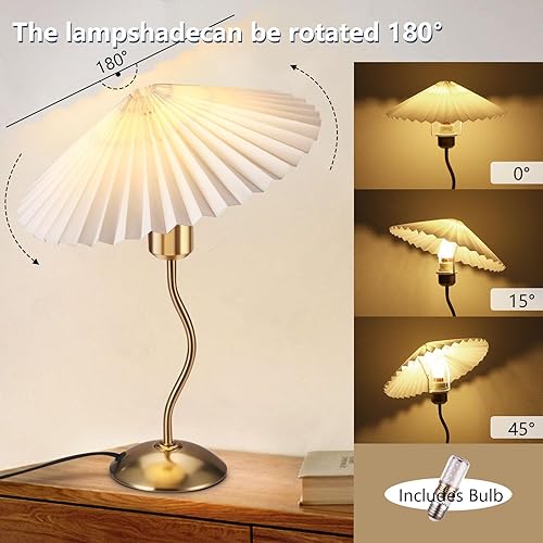 Miniatura 3 de Lámpara de mesa plisada pequeña, lámpara de mesita de noche para dormitorio, lámpara de luz de noche con pantalla de tela, mini lámpara Morden, luz