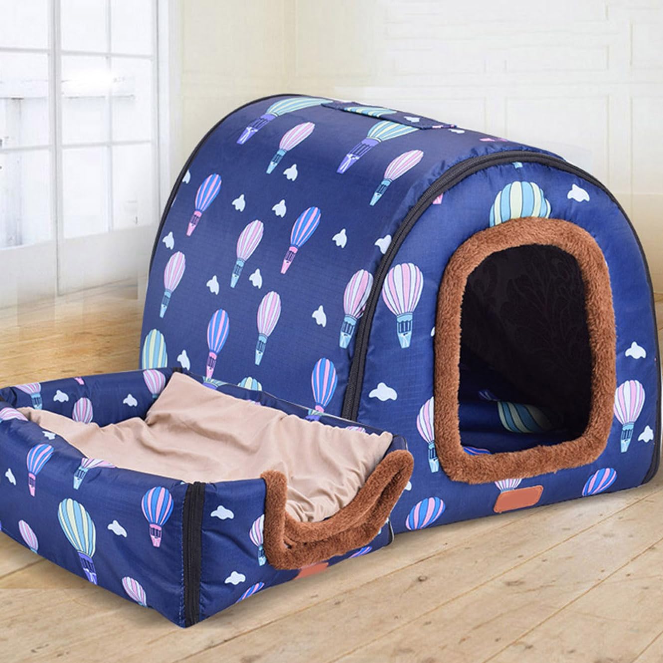 Rr tianshi Extra Large 2 In 1 Jumbo Dog House Bed,XL Dog Bed Tent Anxiety Relief Calming XXL Dog Kennel Cat Cave Igloo Winter Warm Pet Nest (S-35 * 32 * 28cm,J)