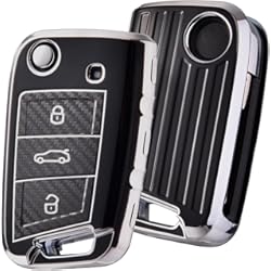 Fundas Para Llave Vw OATSBASF Funda para llave de coche VW, VW Golf 7 para llave de coche, funda para llave de Volkswagen Polo Skoda Seat 3 botones (C-negro)