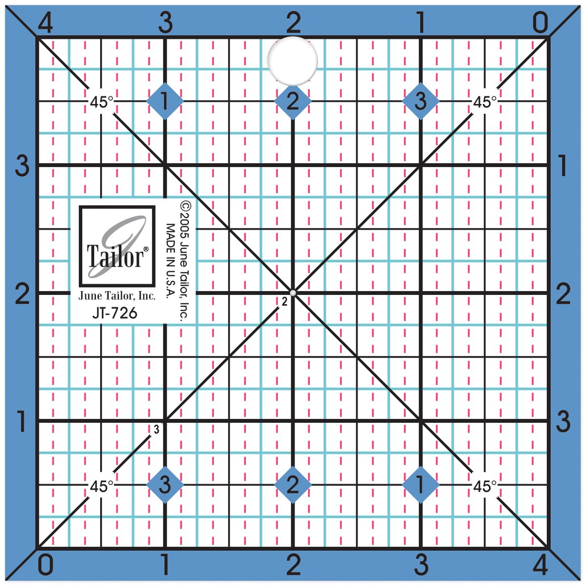 June Tailor Black,Blue,Pink Jt-726 4 1/2" Square Ruler