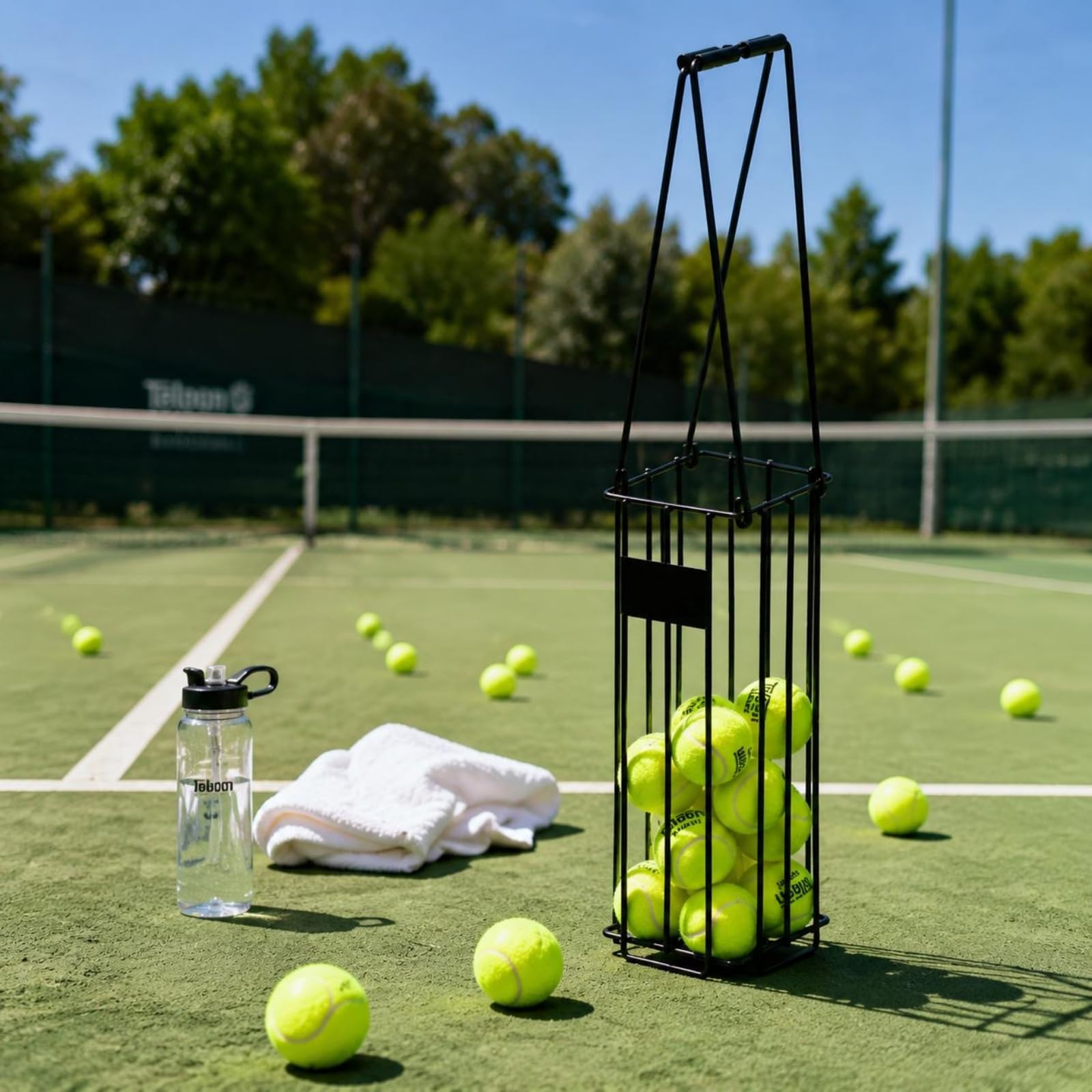 Perfeclan Recogedor de Pelotas de Tenis con Cuerpo de Jaula Abierta y Metal Resistente para Transporte Fácil y Recogida Rápida Adecuado para Juego Competitivo