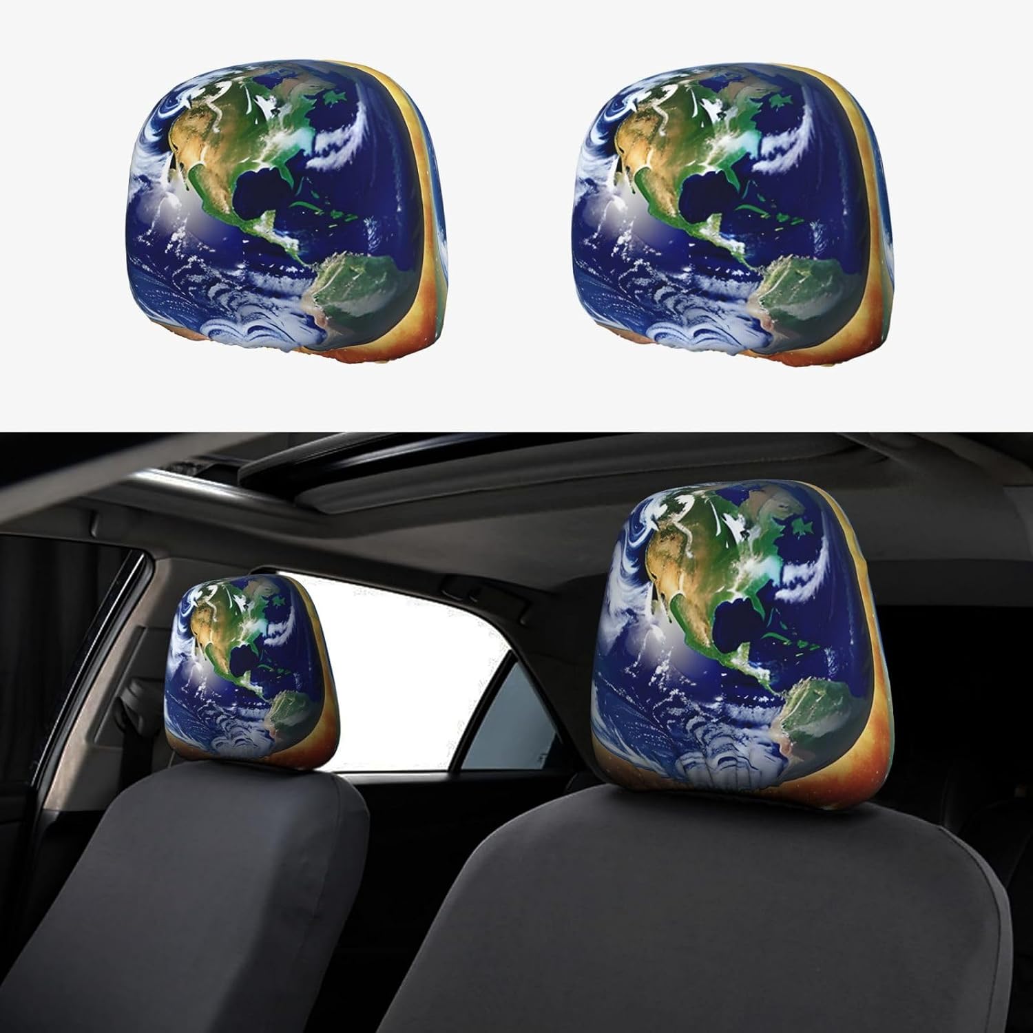 Cosmic Earth Custom Car Headrest Covers 2 Pack - Perfect Personalized Gift for Valentine's Day, Birthday, Father's Day & All Occasions