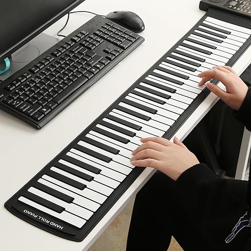 Miniatura 5 de Piano enrollable portátil de 61 teclas, silicona suave, flexible, electrónico, digital, teclado de música, piano, apto para piano principiante,