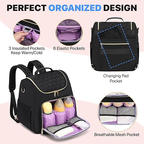 Miniatura 4 de Mochila para pañales, 4 en 1, mochilas de viaje convertibles para bebé, bolsa de pañales con cambiador, bolsa de bebé para mamá, bolsillos aislados,