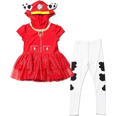 Girls' Marshall Costume: Hooded T-Shirt Dress and Leggings Set for Paw Patrol Enthusiasts