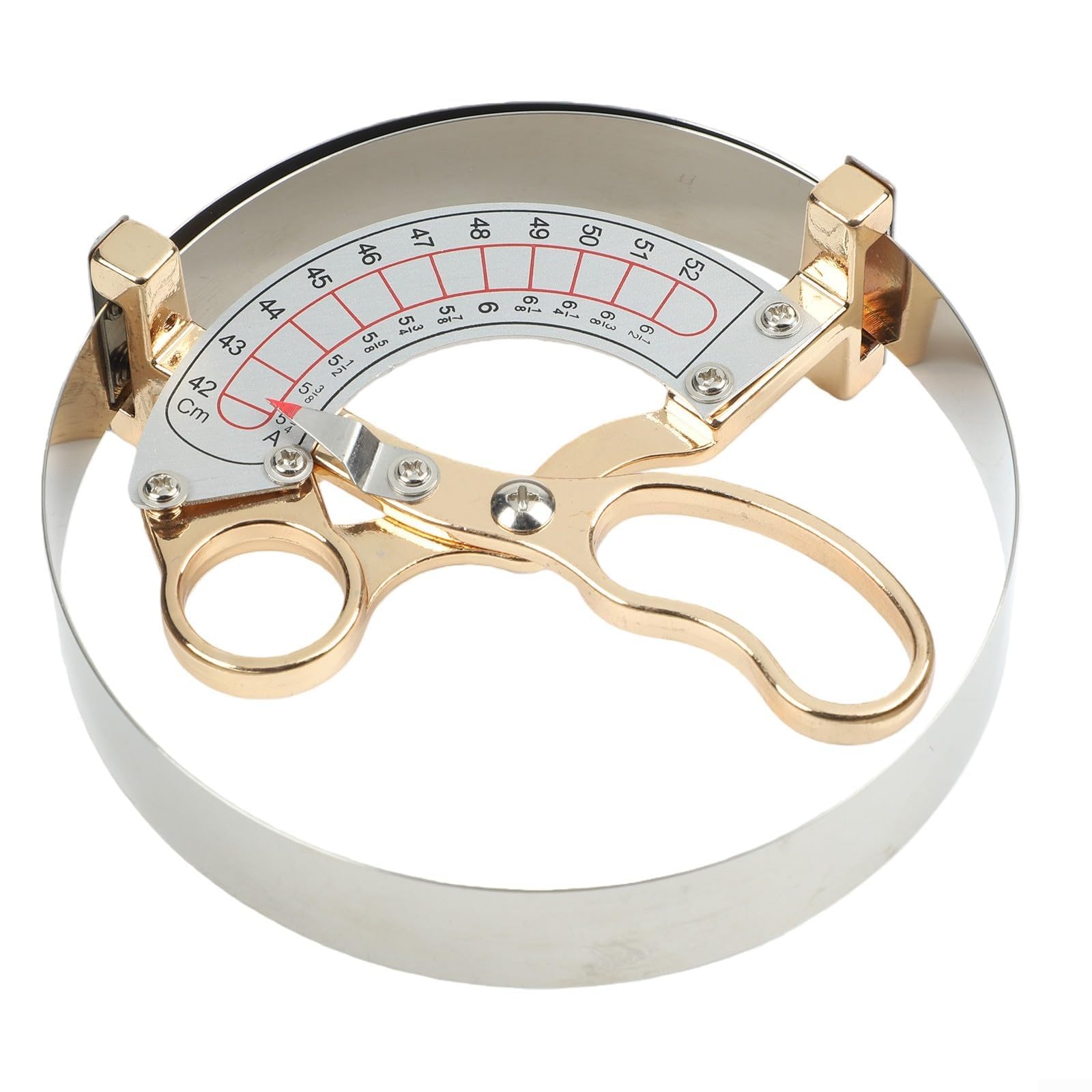 Instrumento de medición de tapas para la industria de sombreros con legibilidad de escala curvada de metal suave y diseño de mango estable para resultados consistentes (42-52 cm)