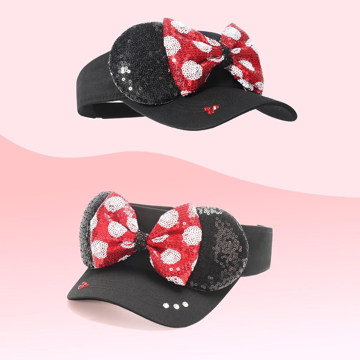 Adult Size Mouse Ears Visors for Women, Adjustable Sun Visor Hat Baseball Cap with Sequin Mouse Ears Bow for Theme Park Decor - Image 2