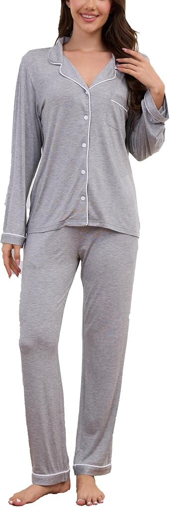 Button Up Pajamas for Women Long Sleeve Sleepwear Soft Loungewear Ladies Pjs Set XS-XXL