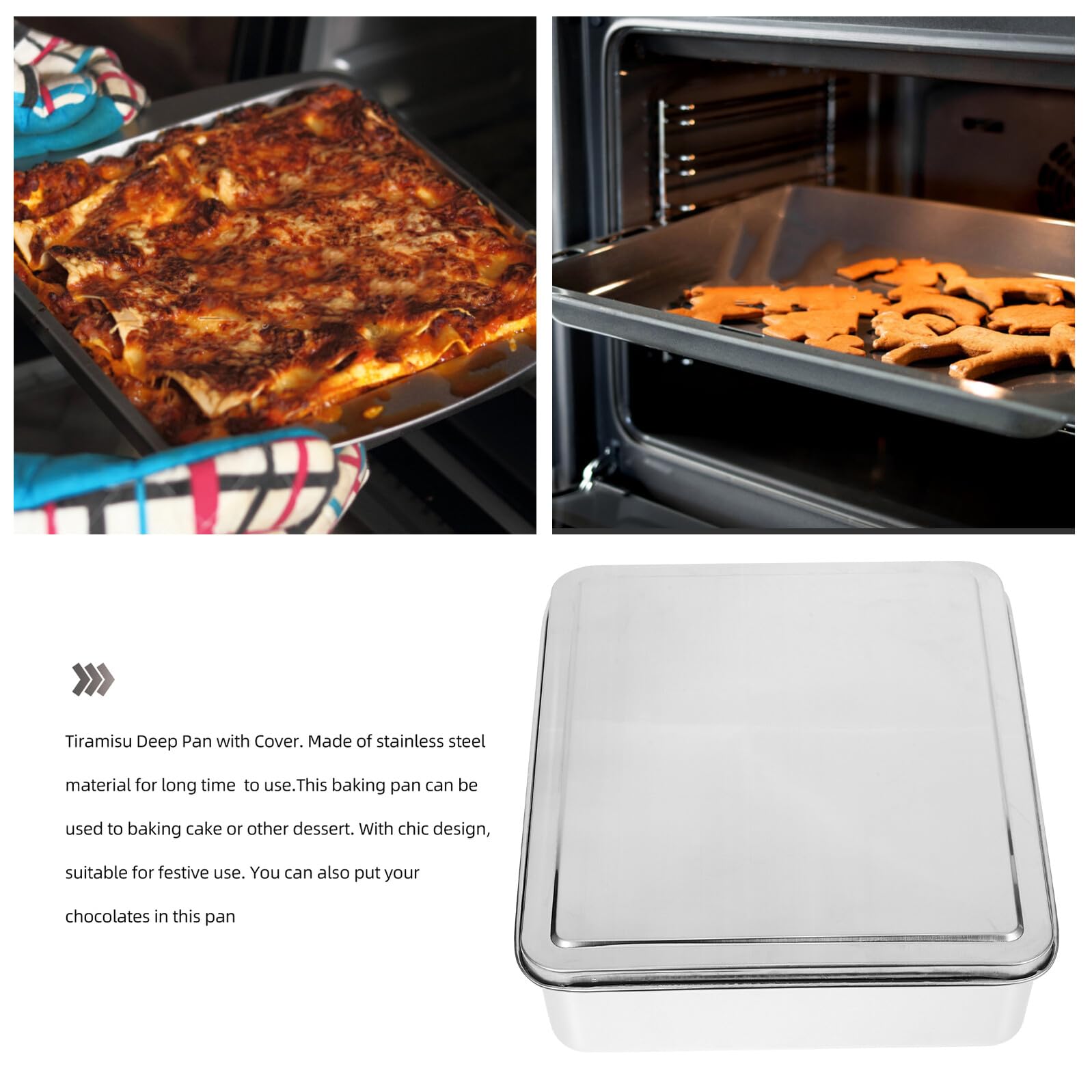 Molde con Tapa para Hornear Rectangular para Acero Inoxidable Bandeja Grande para Pasteles y Tiramisú, Adecuado para Cocina y Repostería Casera