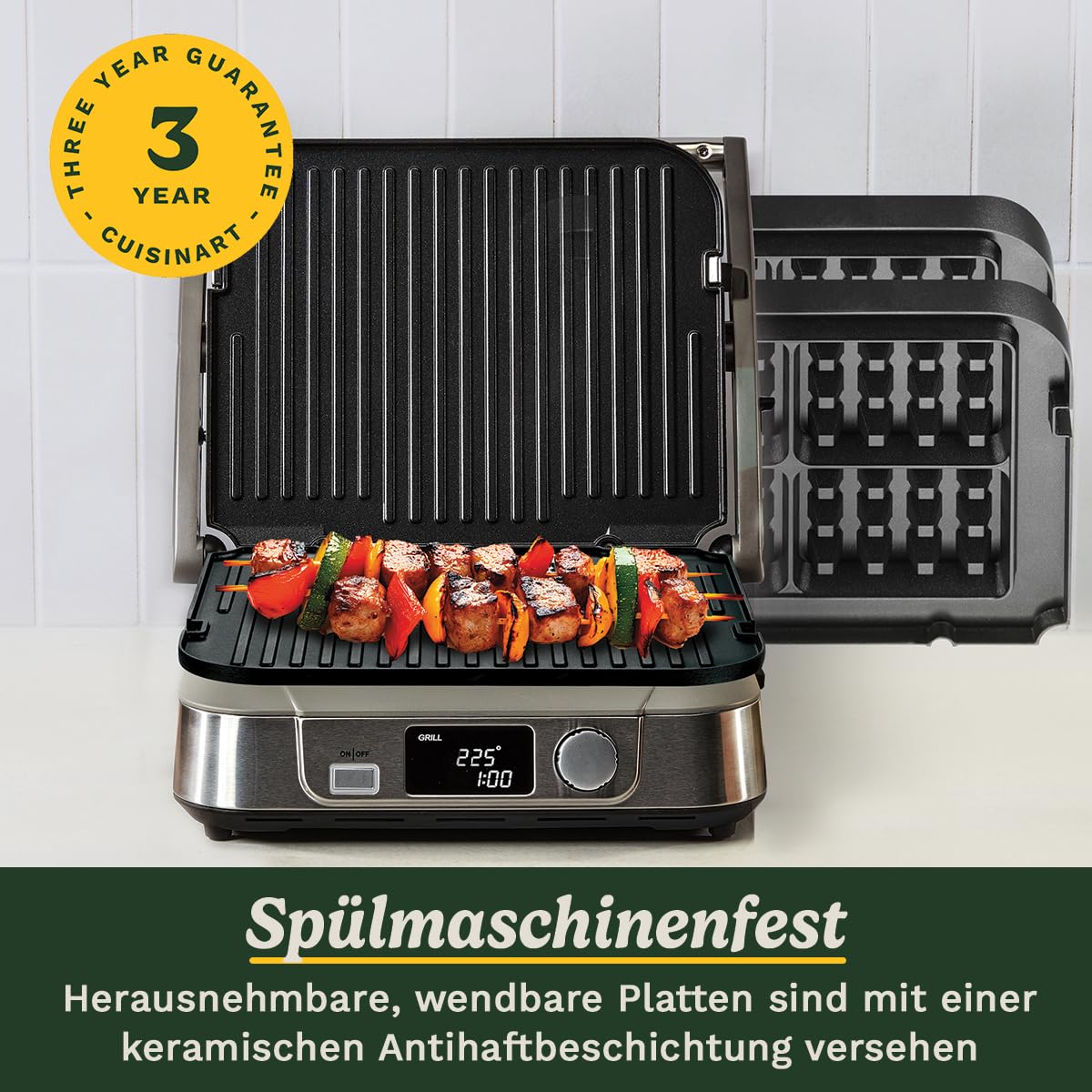 Cuisinart 6-in-1 Grill, Griddle & Waffeleisen | Kontaktgrill, Flächengrill, Kombi-Grill/Griddle, Waffelplatten | Wendeplatten mit Antihaftbeschichtung | Digitalanzeige | SearBlast
