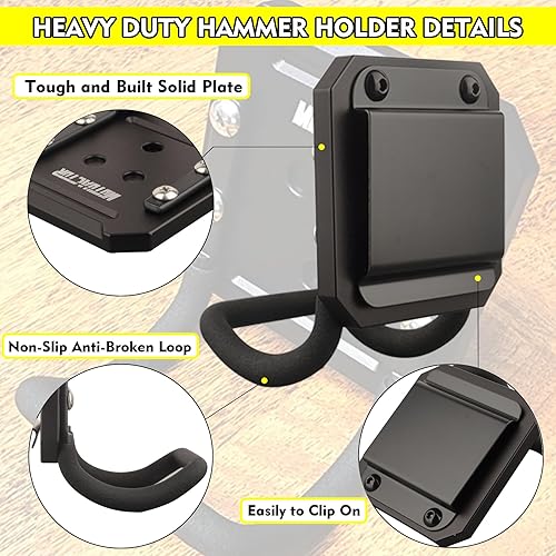 Miniatura 8 de MUTUACTOR Soporte para cinturón de martillo, clip de herramienta antideslizante y resistente para cinturón de herramientas, clip de cinturón de