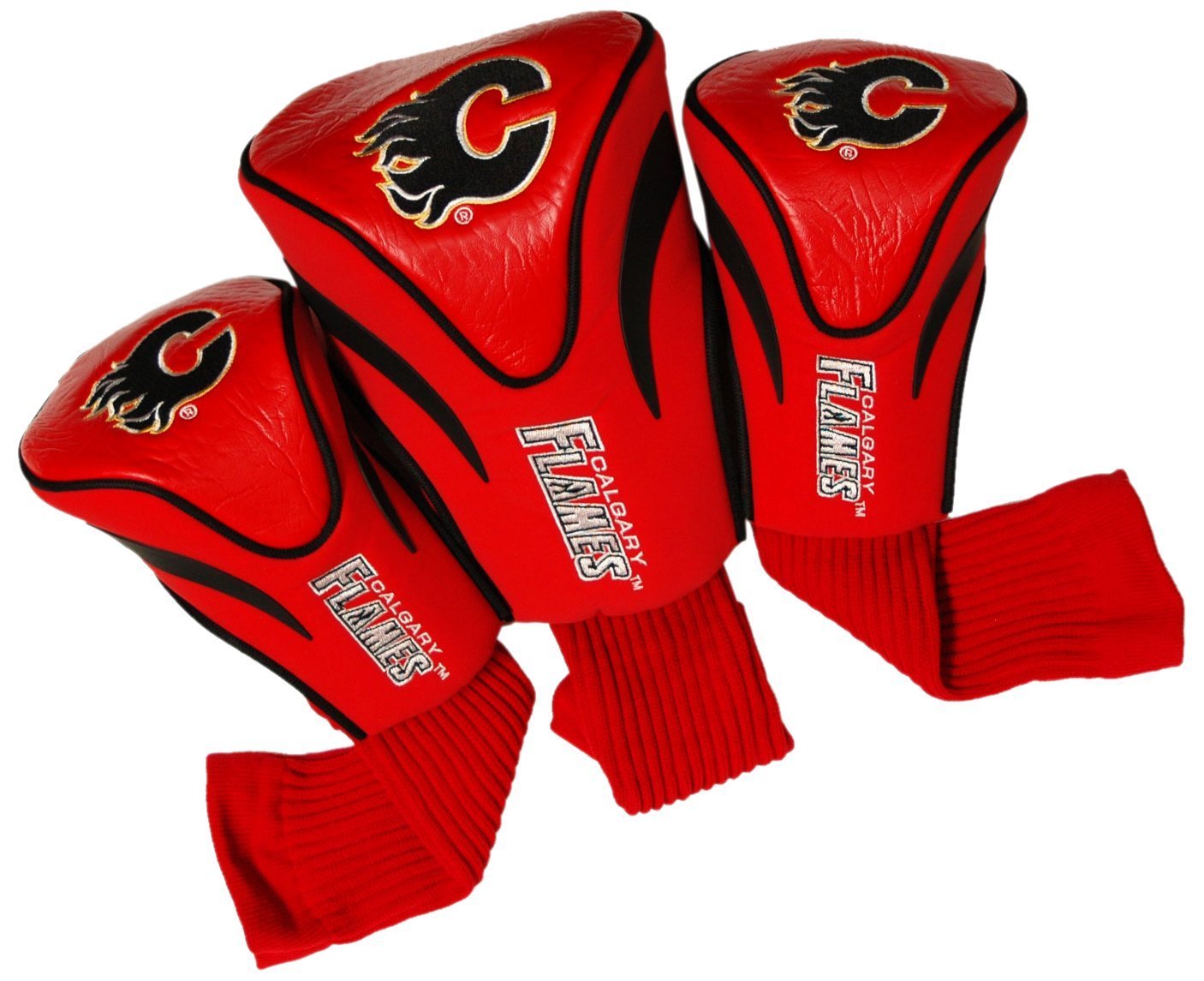 Team Golf NHL Calgary Flames Contour Golf Club Headcovers (3 Count) Numbered 1, 3, & X, Fits Oversized Drivers, Utility, Rescue & Fairway Clubs, Velour lined for Extra Club Protection