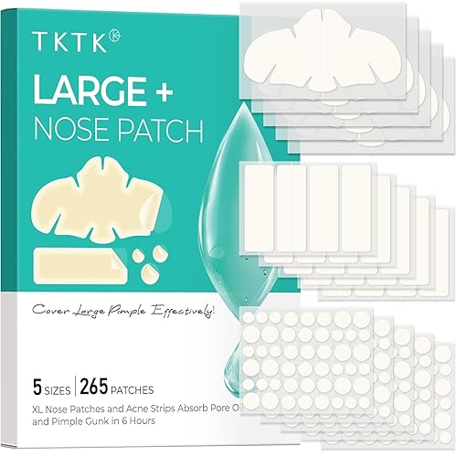 TKTK Parches hidrocoloides nasales, tiras de poros de nariz XL de 3.583 x 1.890 in, parches hidrocoloides grandes para acné para cara, cubren