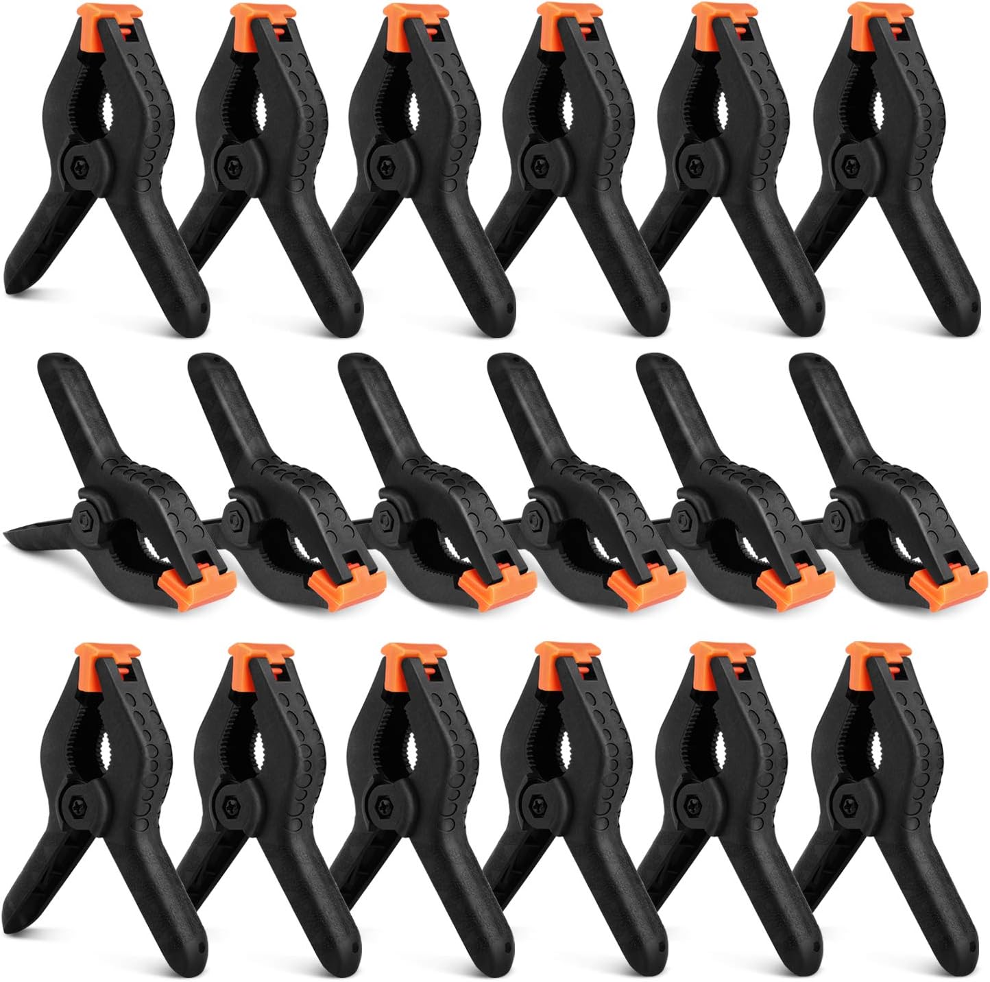 Flexzion Muslin Heavy Duty Spring Clamps w/ Movable Adjustable Teeth - 4 inch (Set of 18) Premium Nylon Clips Grip for Woodwork/ Artwork/ Backdrop/ Photography Studio/ Home Improvement Project, Black