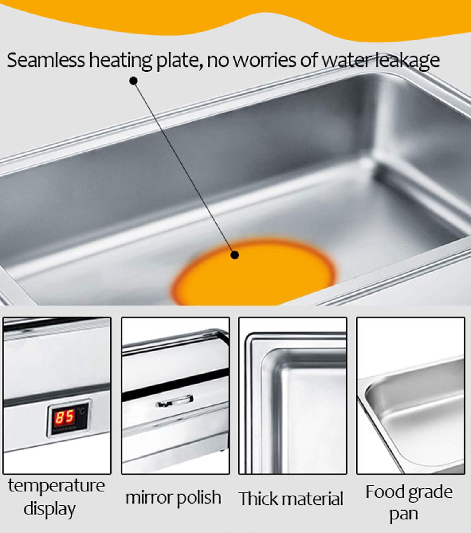 Scaldavivande Elettrico Acciaio Inox, Chafing Dish, Contenitore Termico Scalda Cibo Chafing Dish da Tavolo Elettrico per Mantiene in Caldo i Cibi del Buffet, 600W/220V