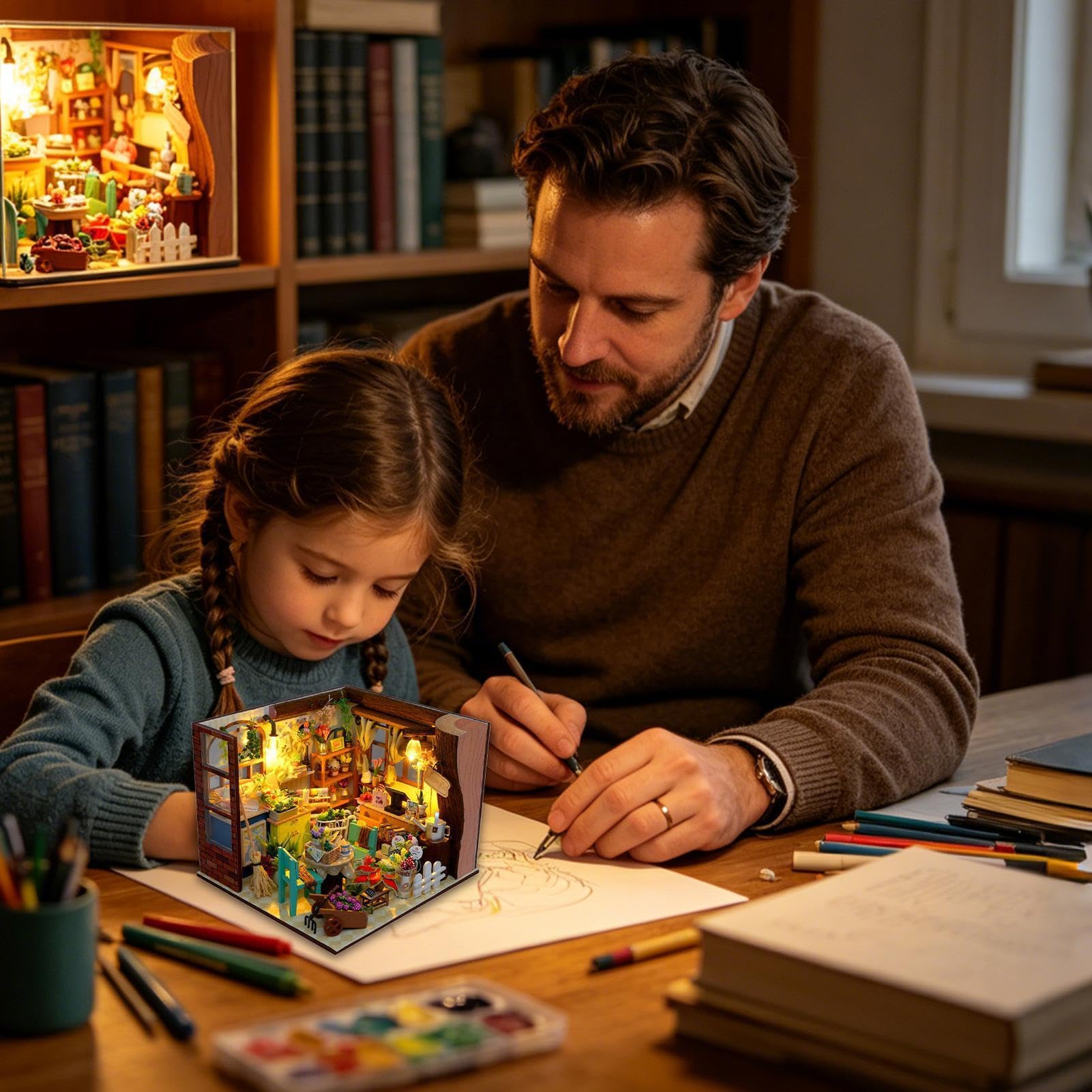 Kit fai da te per una casa in miniatura Giocattolo Di Costruzione Modellino | Kit di casa fai da te Per la decorazione di scrivania, dormitorio, appartamento, libreria, soggiorno e abitazi