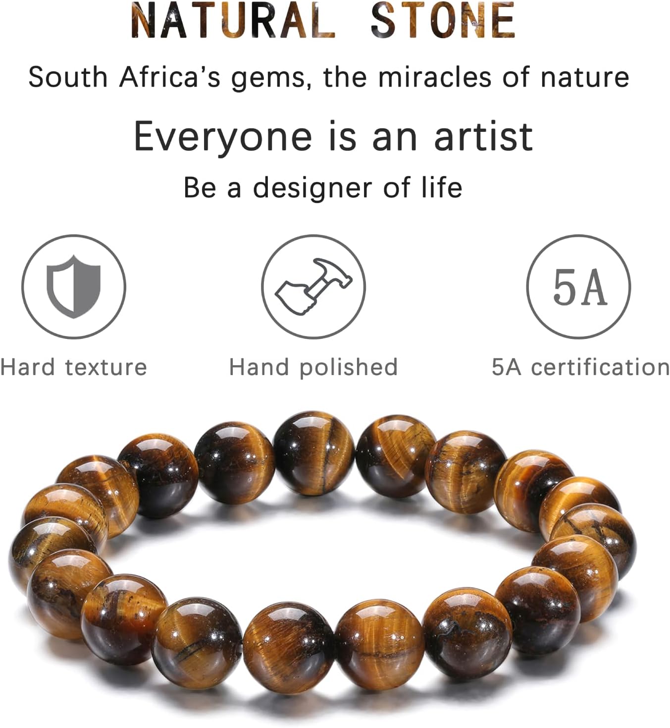 Natural 10-12mm Gorgeous Semi-Precious Gemstones Healing Crystal Stretch Elastic Beaded Bracelet Unisex Yoga Meditation Relax Anxiety Bangle for Womens Mens - Image 7