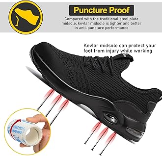 LIWEGHT Safety Shoes for Men Women Non-Slip Steel Toe Cap Trainers Mesh Breathable Lightweight Comfortable Puncture Proof Industrial Factory work Protective Black Sneakers