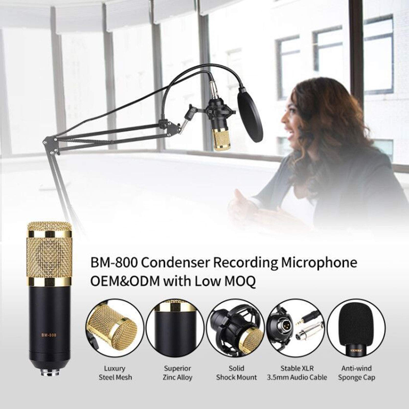 Pacchetto Microfono a condensatore BM-800 Set Microfono per Registrazione in Studio Kit Microfono 20Hz-20khz Microfono con Risposta in frequenza Microfoni per Fotocamere