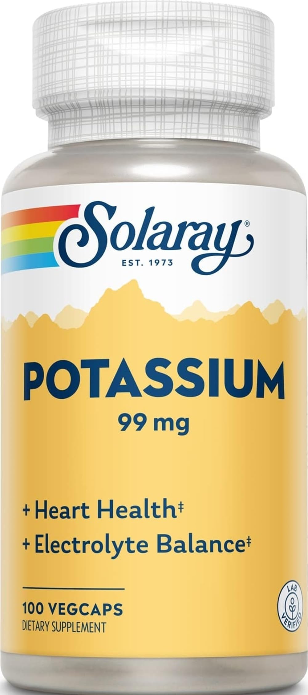 SOLARAY Potassium Supplement Capsules, 100 Vegetable Capsules 1 Count (Pack of 100)