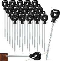 Tandefio 25 Pack Black Screw-In Electric Fence Insulators for Wood Posts - Long Arm Stand-Off for Wire Tape Rope, Durable Galvanized Steel