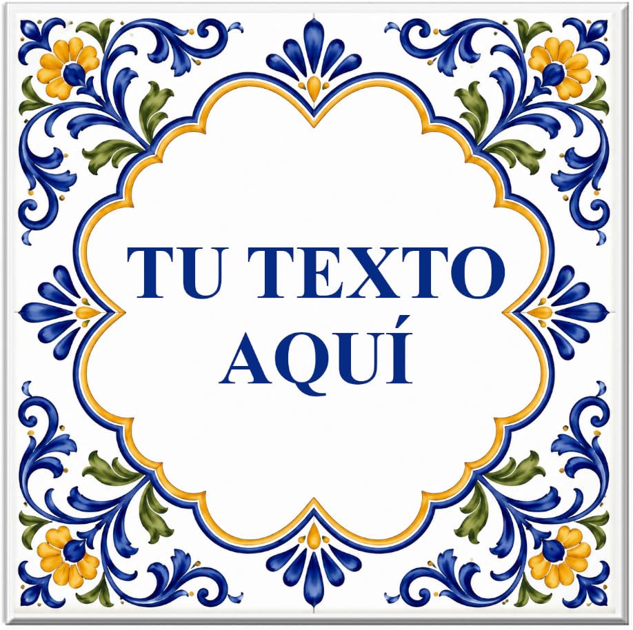 Azulejo de Cerámica Personalizado, 15 x 15 cm, 4 Modelos Disponibles, Estilo Decorativo con Texto
