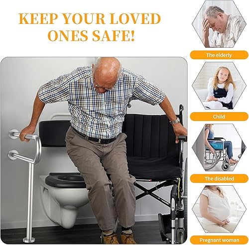 Miniatura 7 de Barra de agarre para inodoro de 31.3 pulgadas, barra de seguridad de baño de níquel cepillado con agarre moleteado antideslizante, barra de agarre