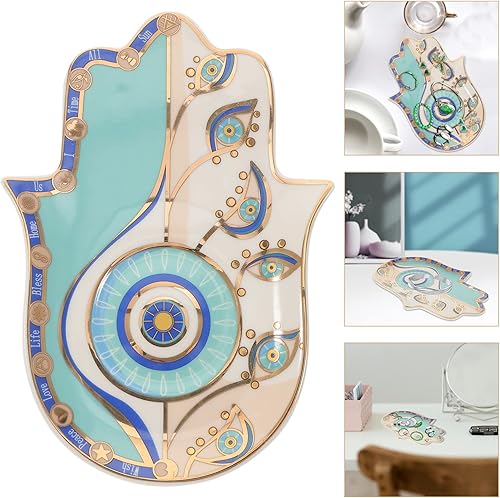 Miniatura 9 de Homoyoyo Bandeja de exhibición de joyería de escritorio, plato de cerámica de ojo de diablo, plato de joyería decorativo, soporte para llaves, plato