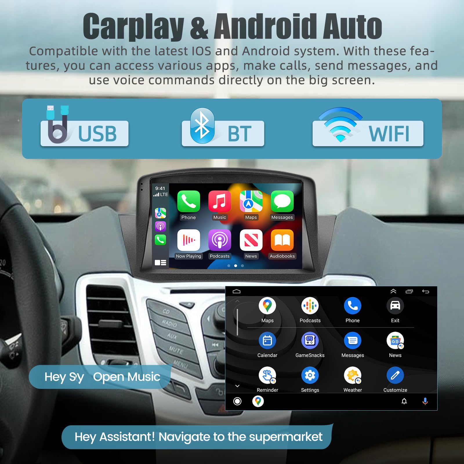 8-rdzeniowy 5G-WiFi [4G+64G] Android 13 radio samochodowe do Fiesta 2009-2017 z Carplay i Android Car-9-calowy ekran dotykowy radio-GPS SWC RDS FM HIFI + kamera cofania i mikrofon