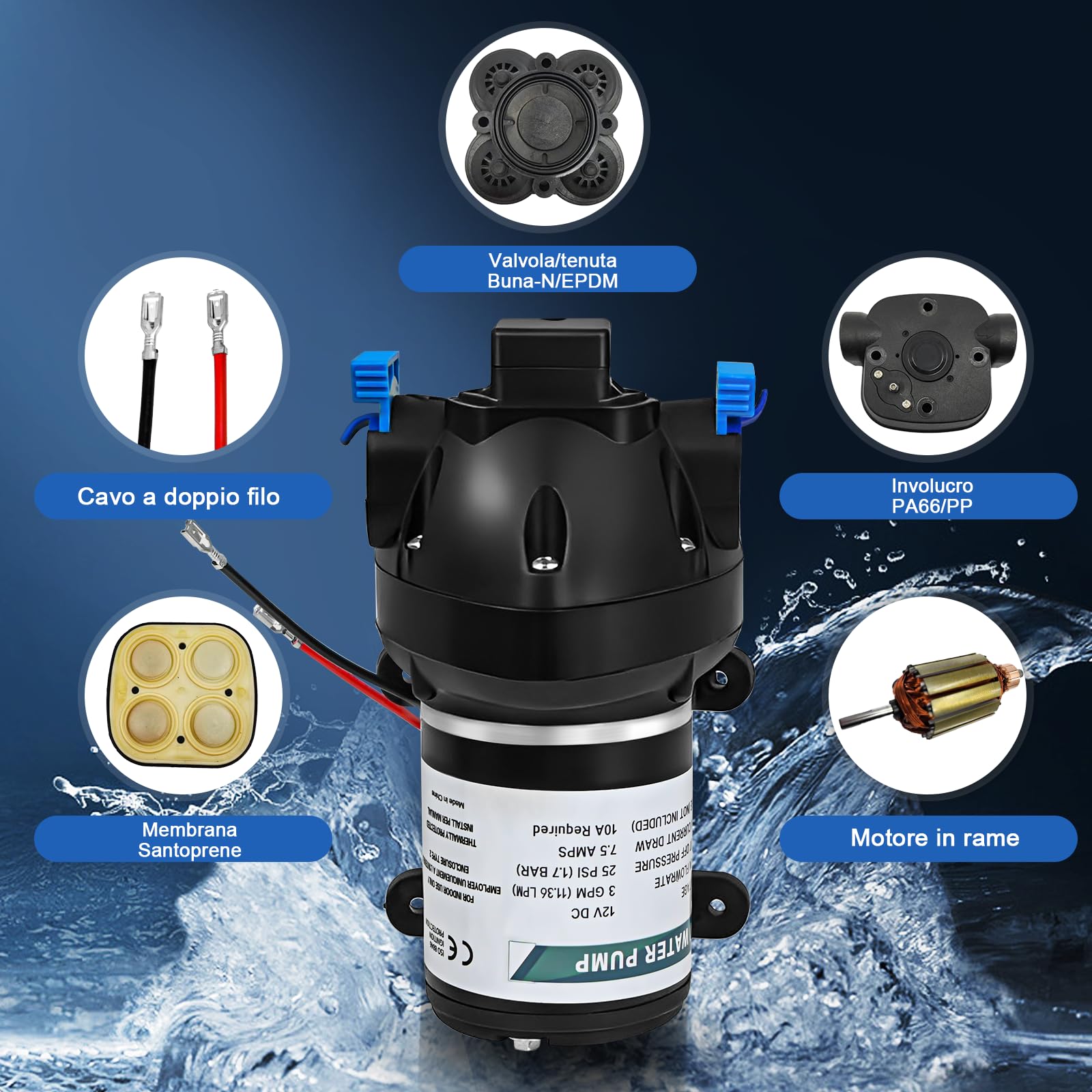 Bomba de presión de agua - 12 V - 3 GPM - 25 PSI