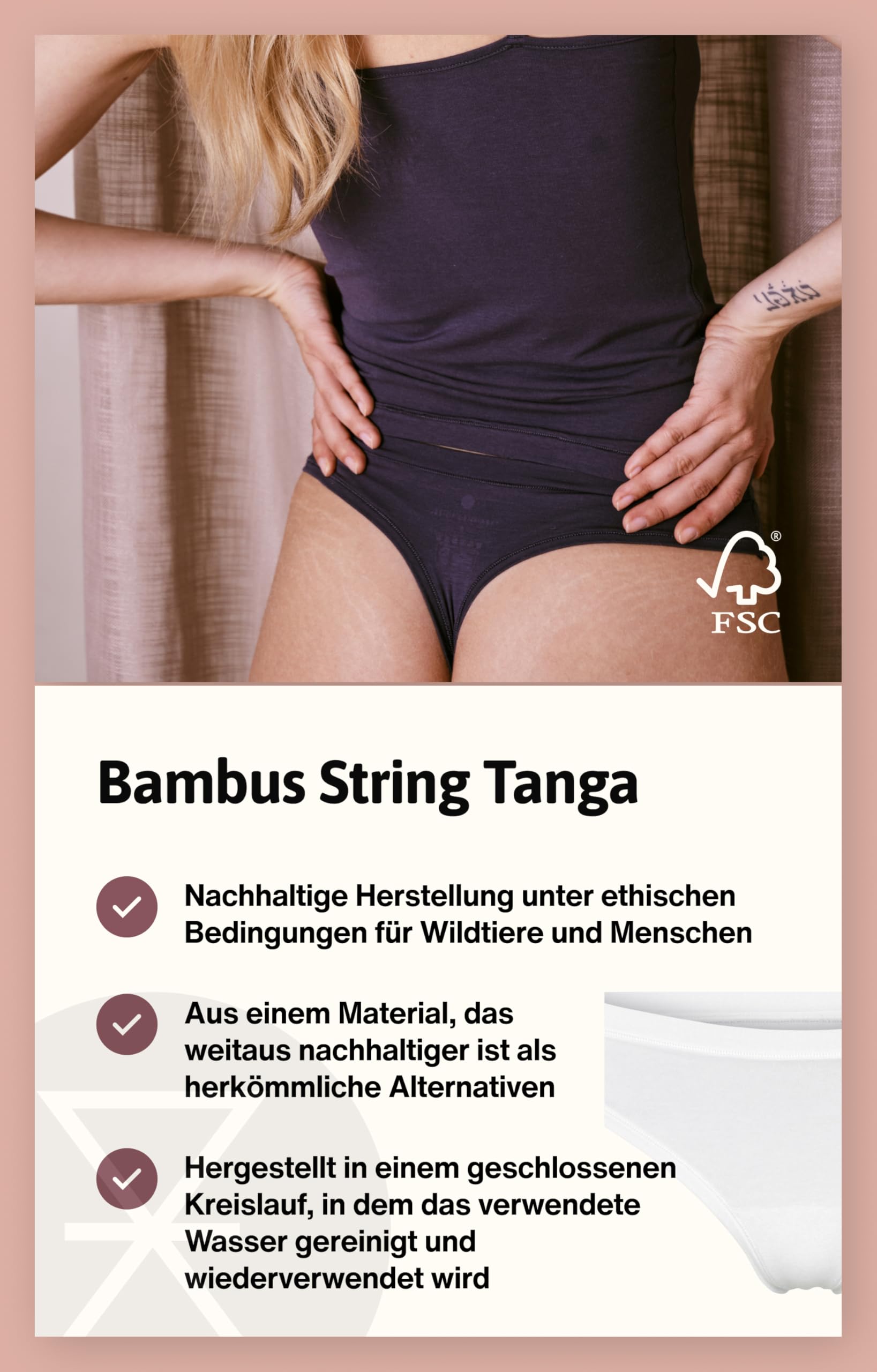 String Damen 3er Pack | Bambus Unterhosen Damen | Temperaturregulierende und Feuchtigkeitsabsorbierende Damen-Unterhosen | FSC®-zertifizierter Damen String | Damen Slips Mehrpack
