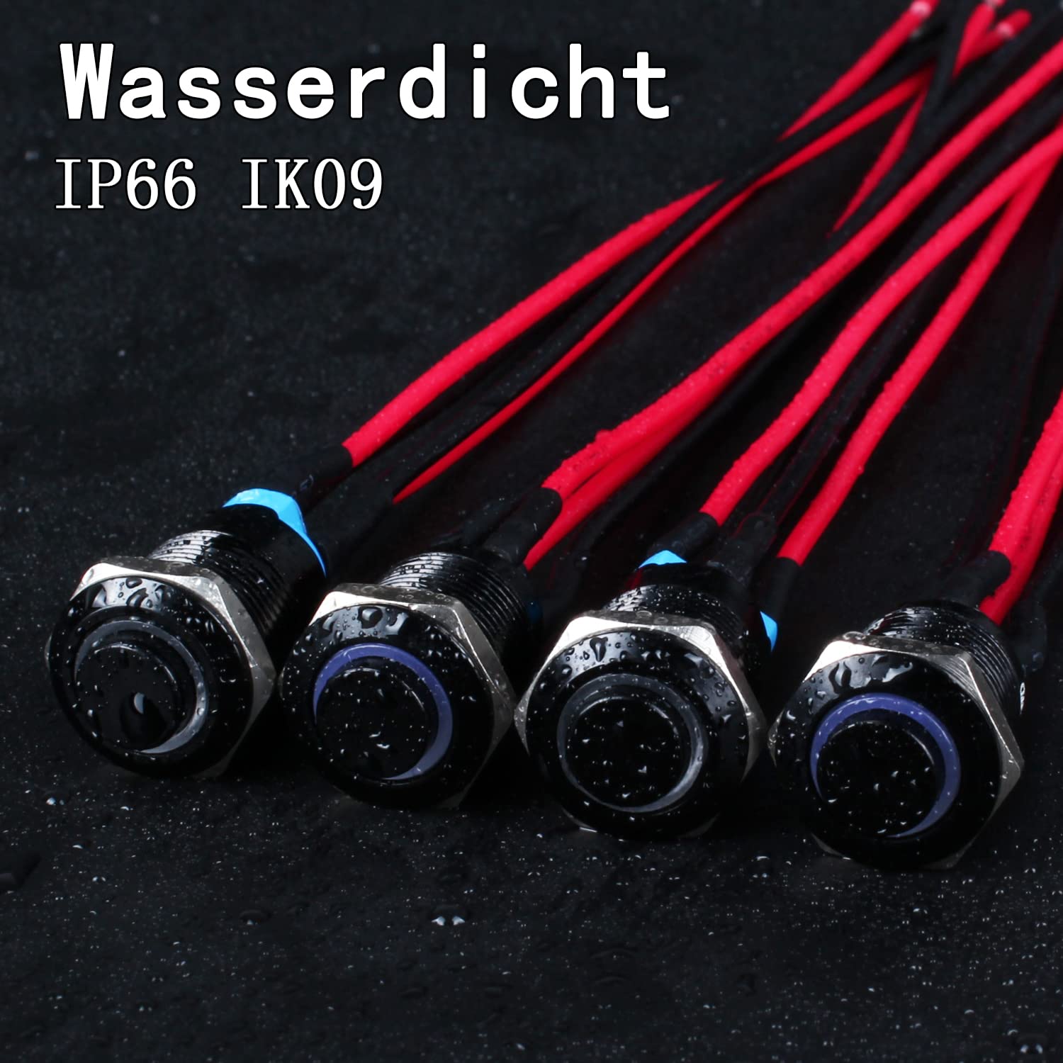 2× 12mm Wasserdichter Moment-Druckschalter 12-24V 2A Mit LED – Metall-Taster IP66 Für Motorrad, Boot, LKW & Mehr (gelb)
