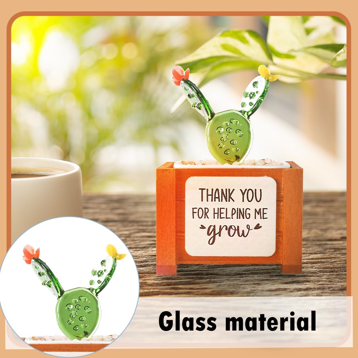 Crystal Cactus Potted Glass Flowers Emotional Support Plant for Women,Thank You for Helping Me Grow Gift Appreciation Gifts Thank You Gifts for Teachers Mentor Supervisor