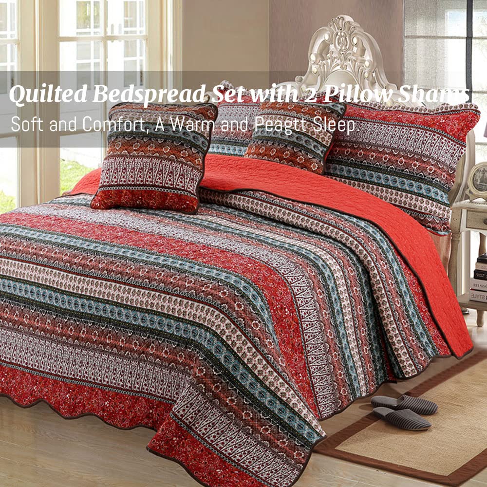 Odot Trapuntino Copriletto Matrimoniale Primaverile-Estivo, Trapuntato Copriletto Mezza Stagione con 2 Federe per Letto Singolo, Matrimoniale e Letto Una Piazza e Mezza (175*220+50*70cm,Verde Boho)