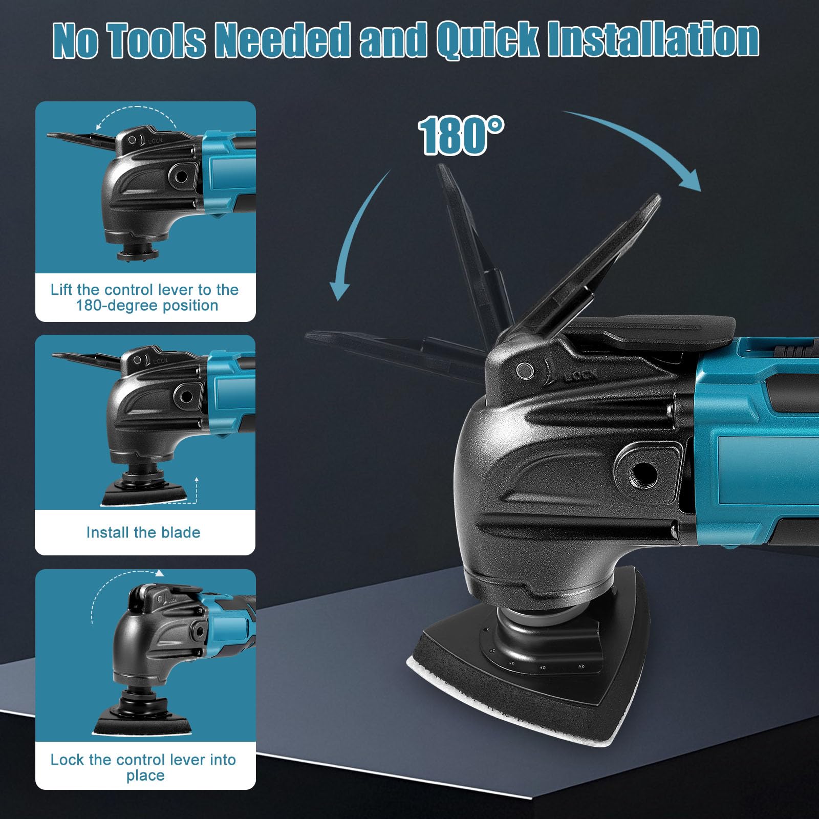 Herramienta oscilante multifuncional, compatible con batería Makita 18 V, 6 velocidades variables, sierra circular, 18 accesorios para tallado, raspado, rectificado