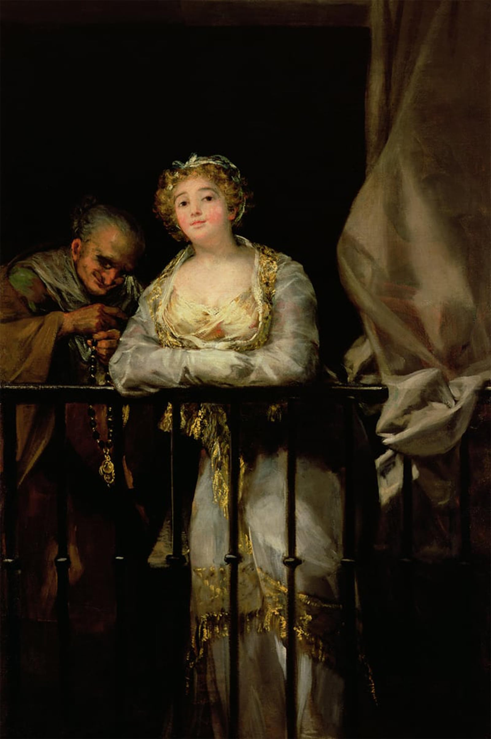 ARTXLXXBN Famous Print Painting Colorful Art Print Maja and Celestina on a Balcony by Francisco De Goya Canvas Art Decorations for Home Decor 60x90cm