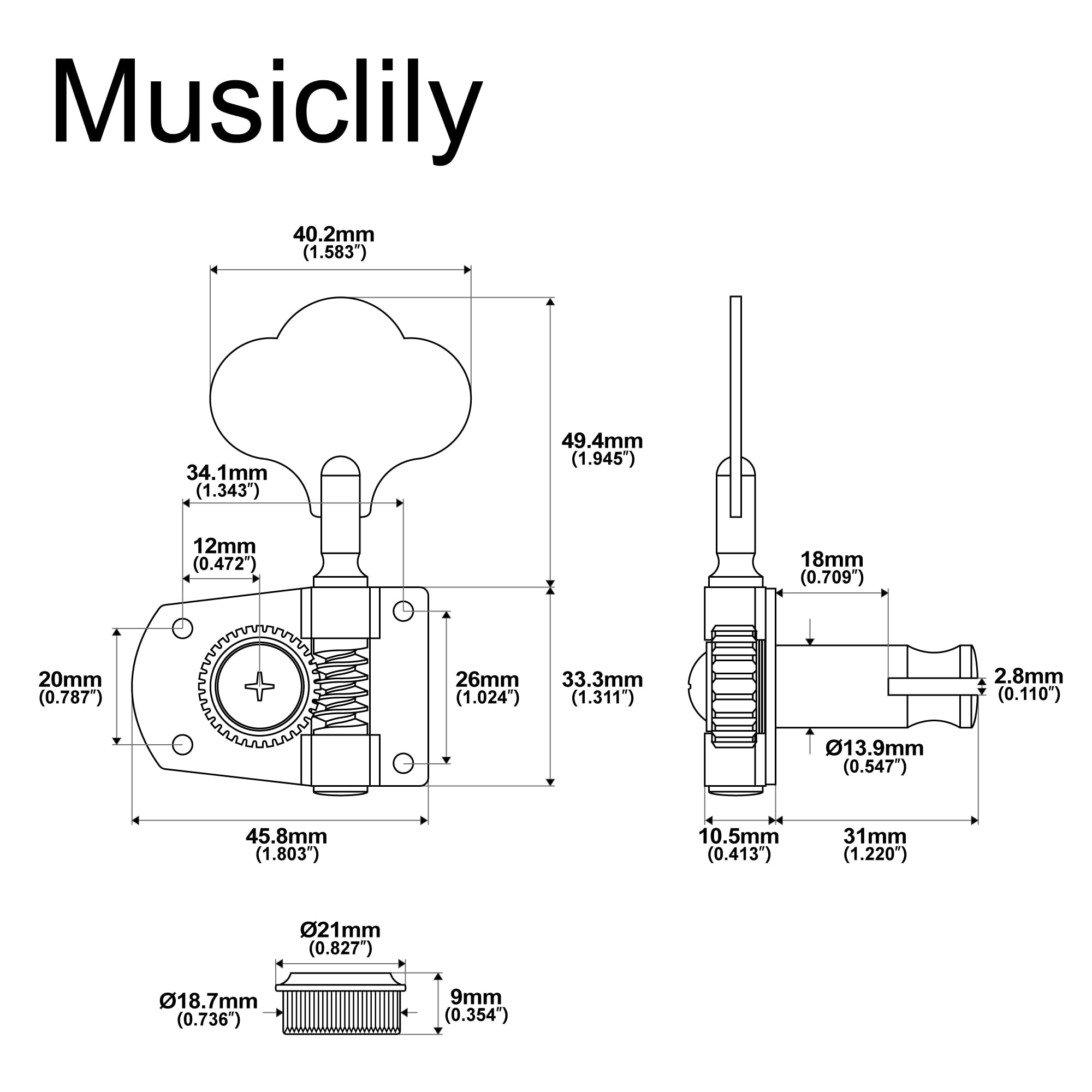 Musiclily Pro R21K-01 Leworęczny 4 w Linii 21:1 Klucze Basu Złoty