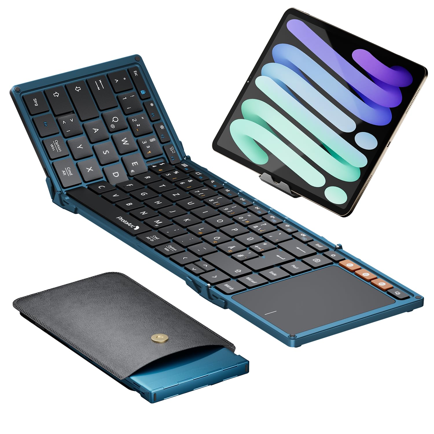 ProtoArc XK01 TP Klawiatura Bluetooth składana z touchpadem – QWERTZ niemiecki z gładzikiem, klawiatura iPad do iOS, Android, Windows Laptop PC Tablet – niebieska