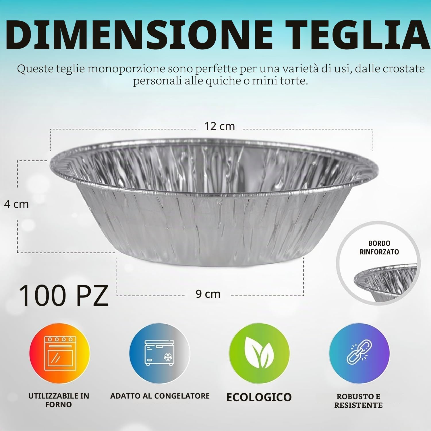 LATERN 100 Pezzi Vaschette per Torta al Cartoccio, 12CM Pentole Rotonde in Alluminio Teglie da Forno Usa e Getta in Alluminio Pentola per Tortiere Piccola per Pukka Shepherds Steak Pot Quiche Torte