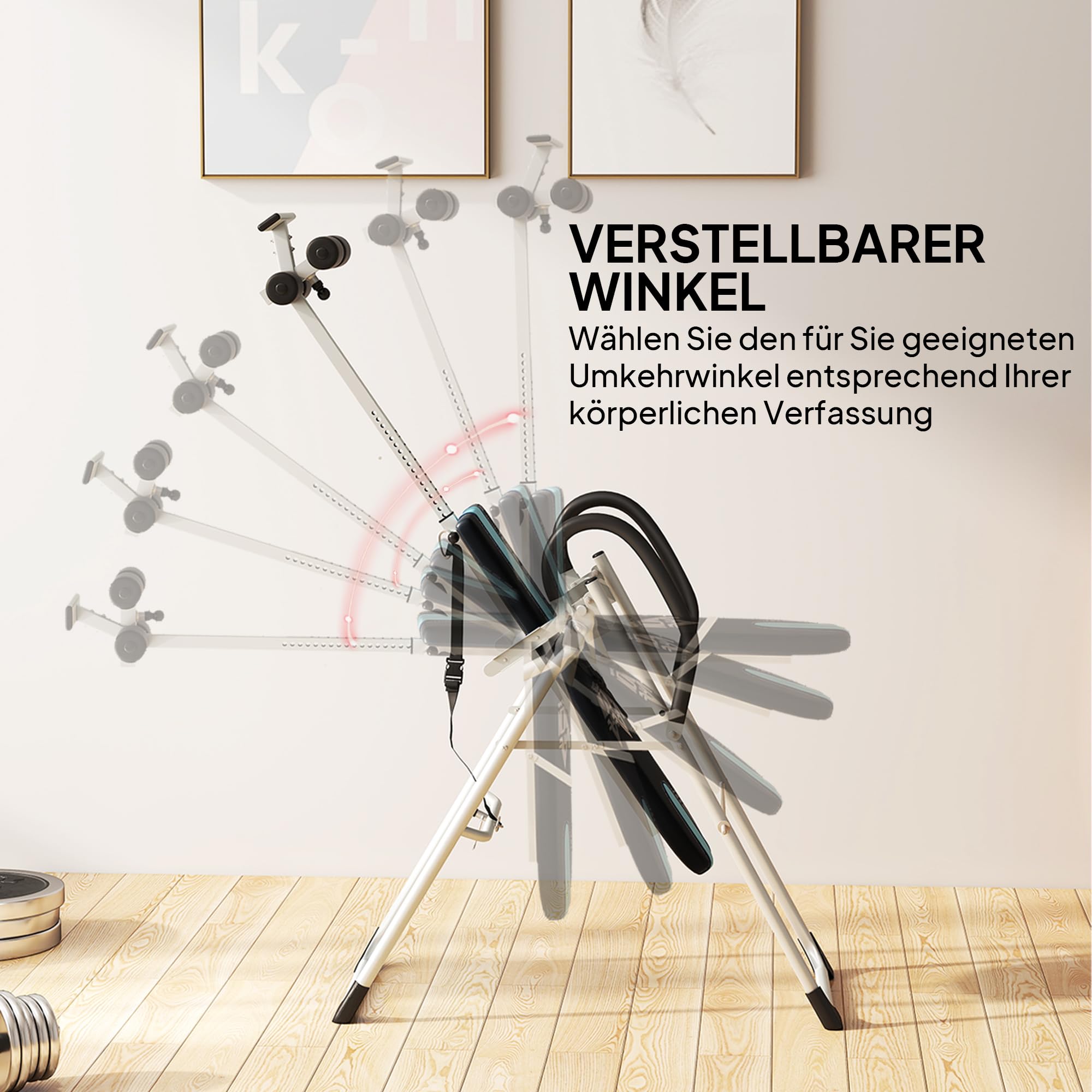 HOMCOM Inversionsbank klappbar Schwerkrafttrainer mit Sicherheitsgurt Inversionstisch mit Verstellber Inversionswinkel Streckbank zur Entlastung der Wirbelsäule, Rückentrainer unterstützt bis 136kg