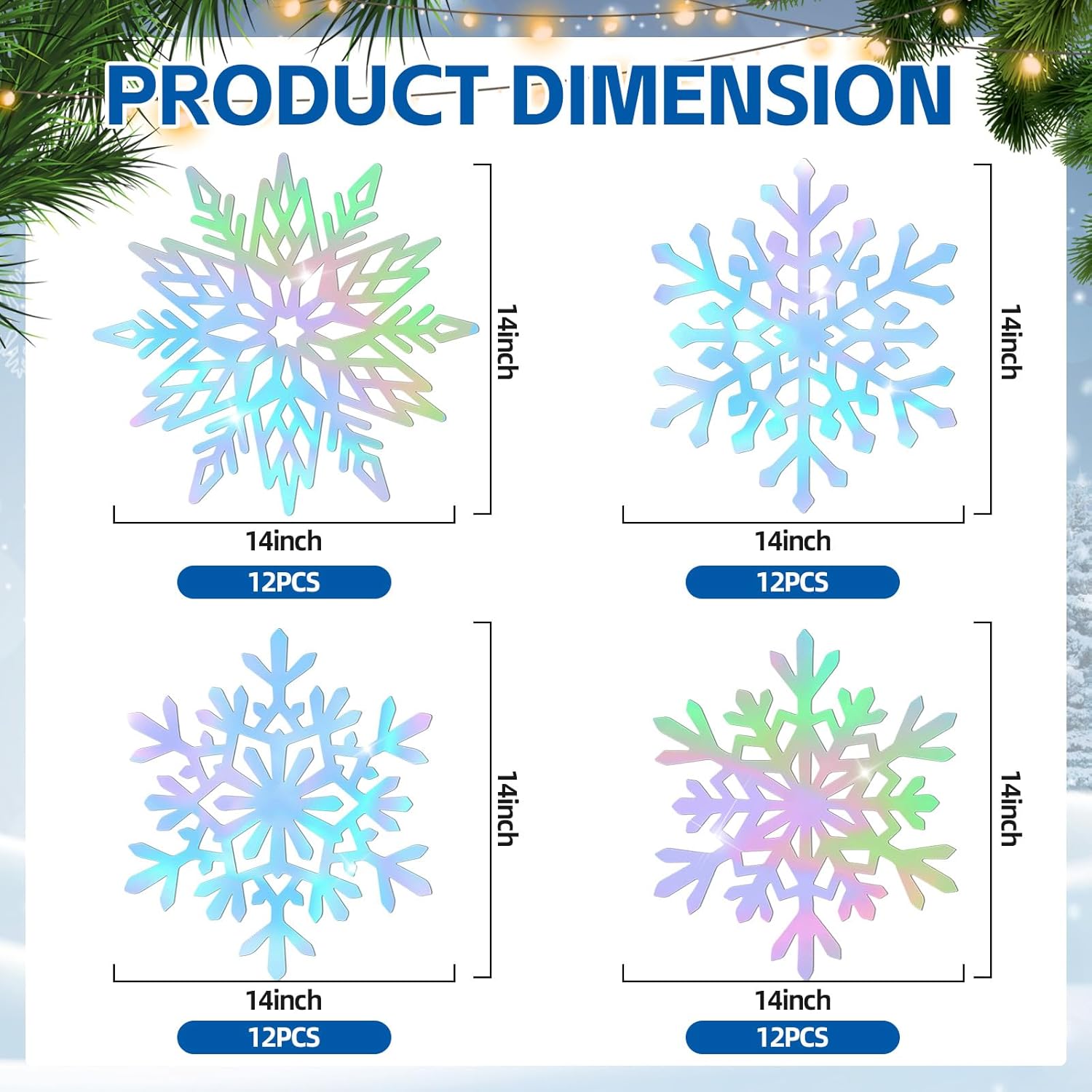 48 Pieces Snowflake Paper Placemats Winter Snowflake Disposable Place Mats Decorative Table Mats for Christmas Winter Frozen Party Table Setting Banquet Party Supplies (Holographic)