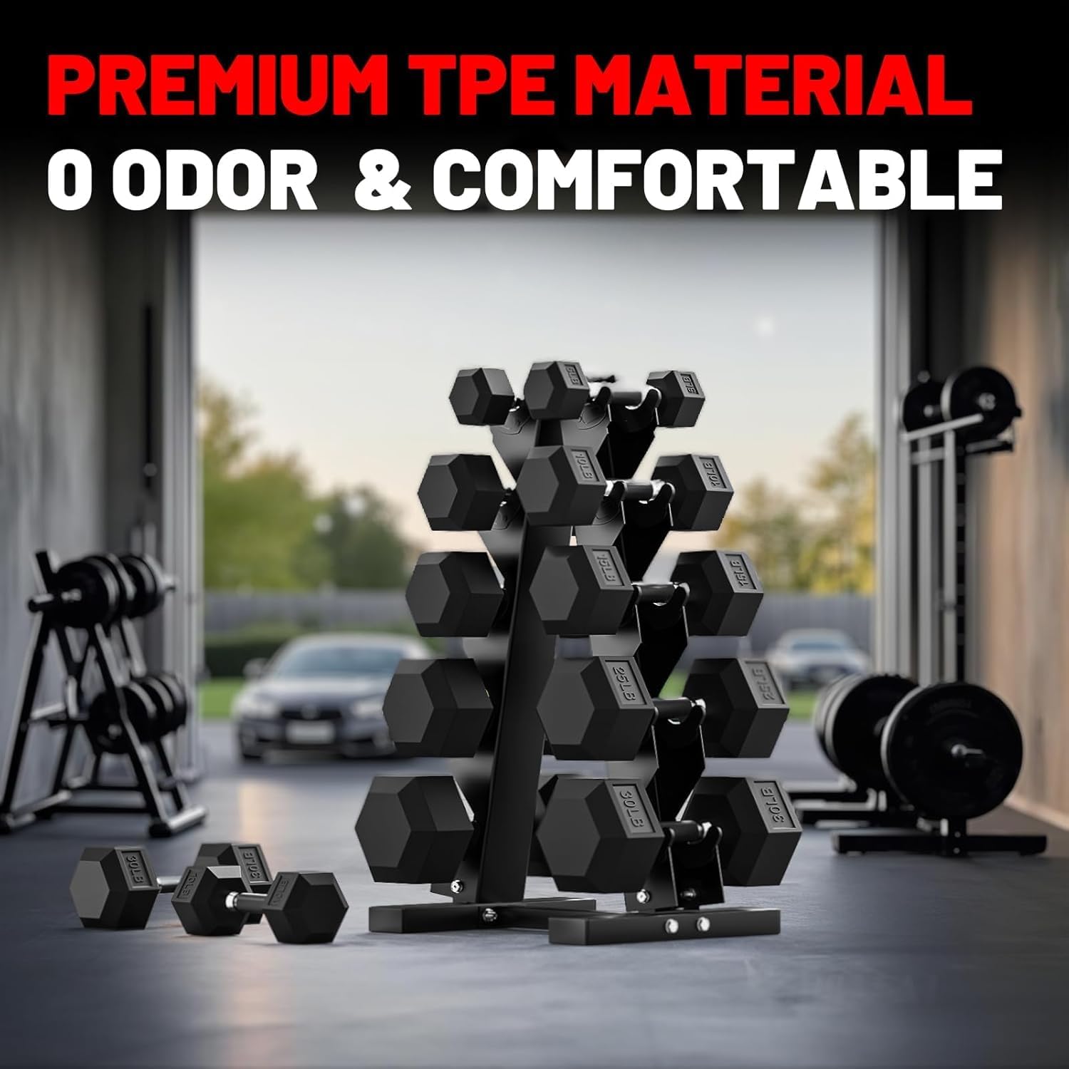 PAPABABE Hex Dumbbell Set with Rubber Grip 2.5-125lb, Odorless Rubber Coated Weight Fixed Dumbbells Set of 2/Single, Weights for Women at Home, Hand Weights for Home Gym & Strength Training,Pesas Para Ejercicios