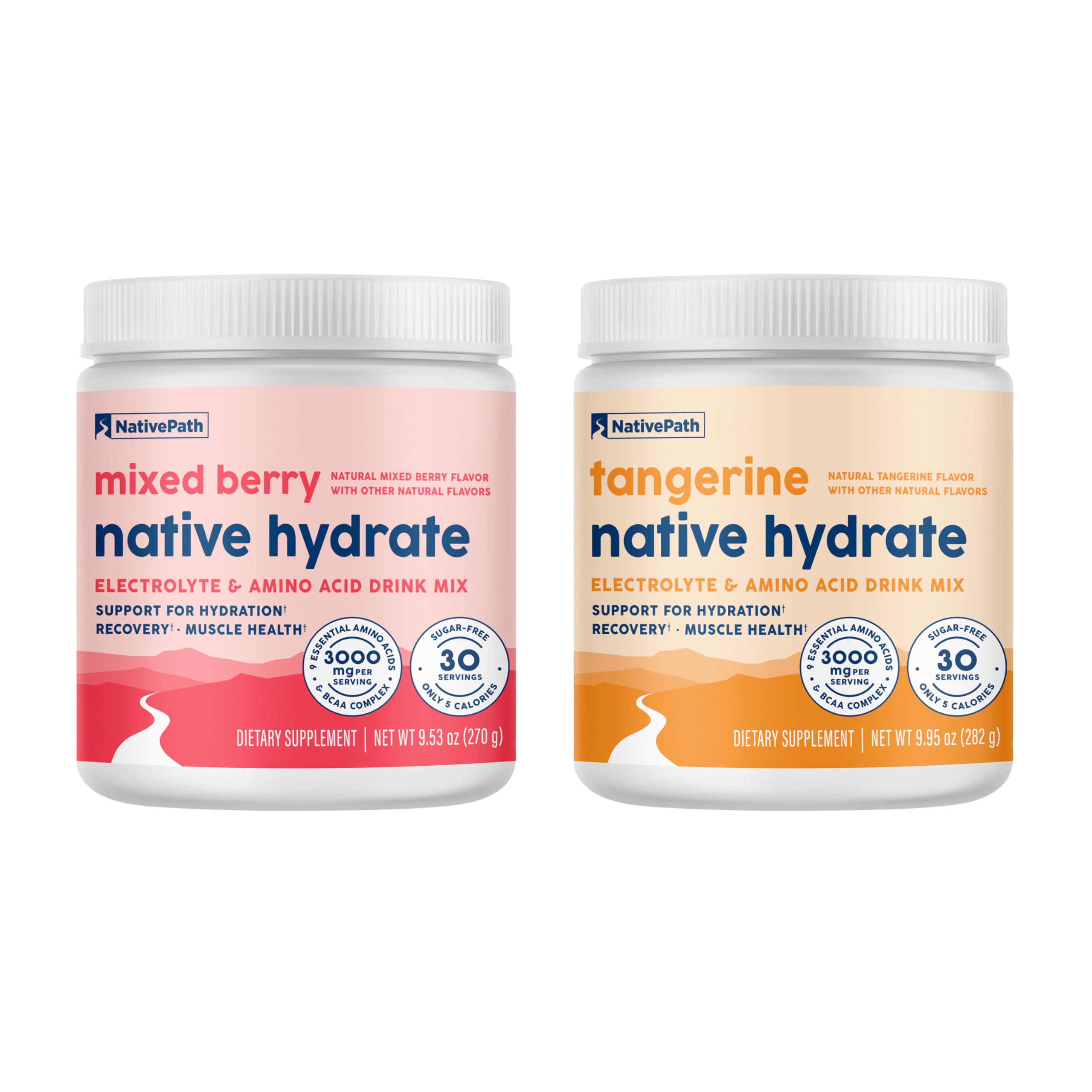 NativePath Hydrate Duo Jars - Tangerine & Mixed Berry Electrolyte Drink Mix with BCAA for Hydration