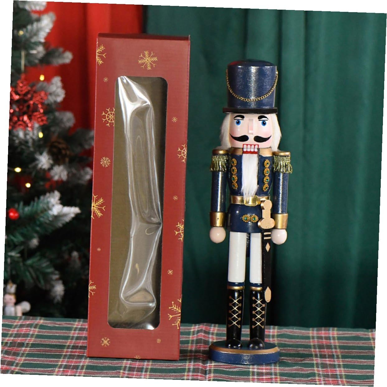 Wooden Christmas Nutcracker Figurine 38cm Traditional Blue Soldier Puppet Desktop Holiday Decor for Festive Home Decoration