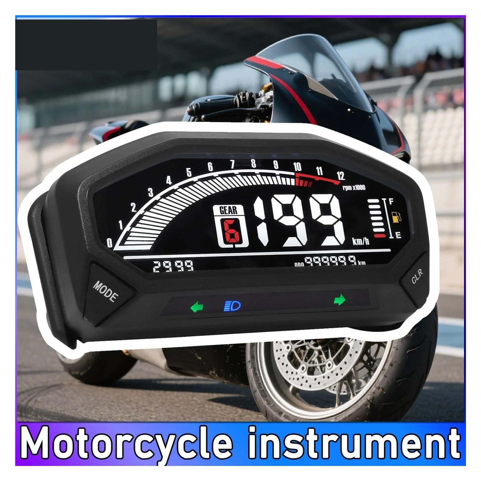 Tachimetro Moto Tachimetro digitale universale per moto Contagiri Contachilometri 12V Indicatore LED velocità strumento
