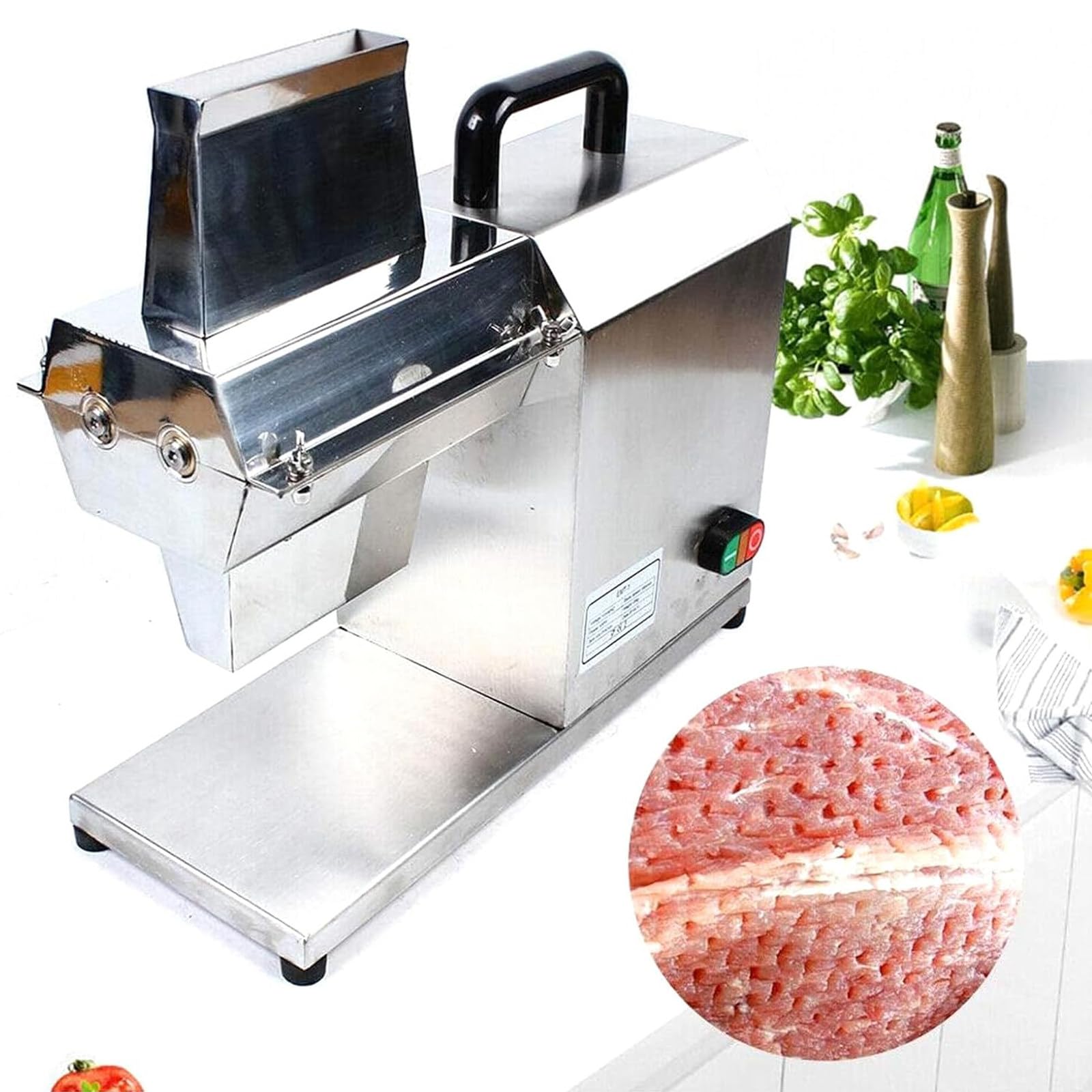 Batticarne elettrico, in acciaio inox, per carne di manzo, tacchino, pollo, maiale, montone e pesce, spessore regolabile 3-22 mm