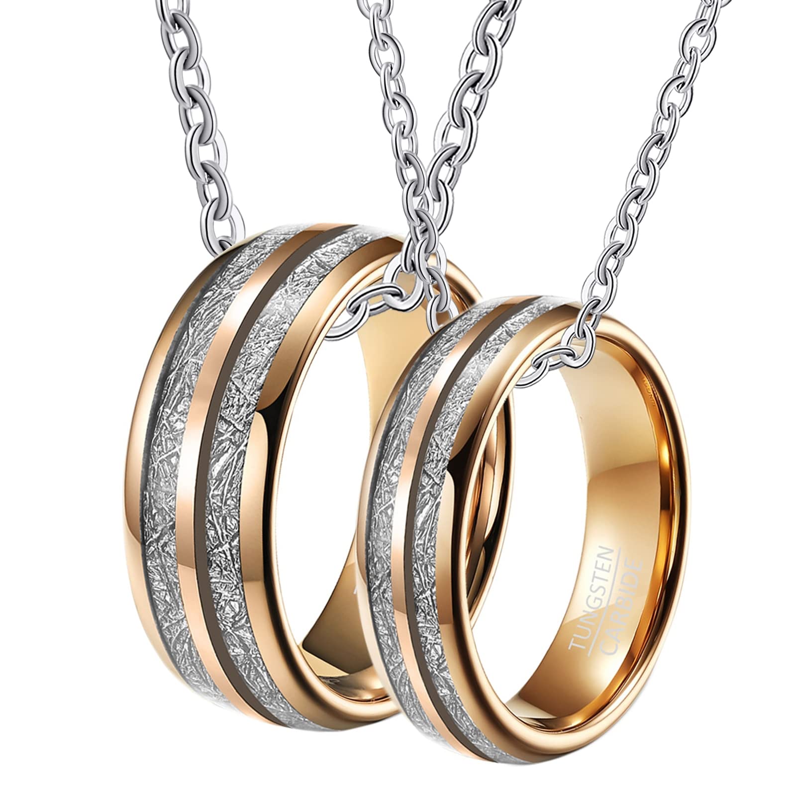 Collar de acero de tungsteno, collar personalizado con nombre para parejas, 6 mm, 8 mm, anillo de oro rosa, collar de metal con incrustaciones